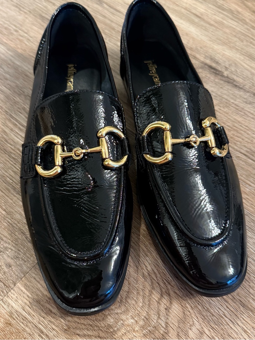 Jeffrey Campbell Velveteen Horsebit Loafers Black Patent Leather Luxury Size 7.5